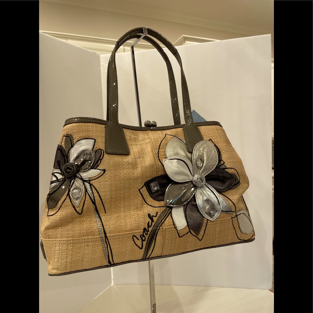 Coach 20th Anniversary Straw And Leather Satchel NWT